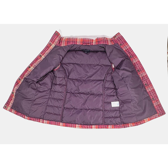 EUC Lands End Down Puffer Vest Womens SMALL Red Plaid Feather insulated Jacket - Picture 8 of 9